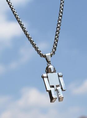 肖战同款个性时尚项链hiphop嘻哈机器人男生士钛钢链吊坠男女潮流