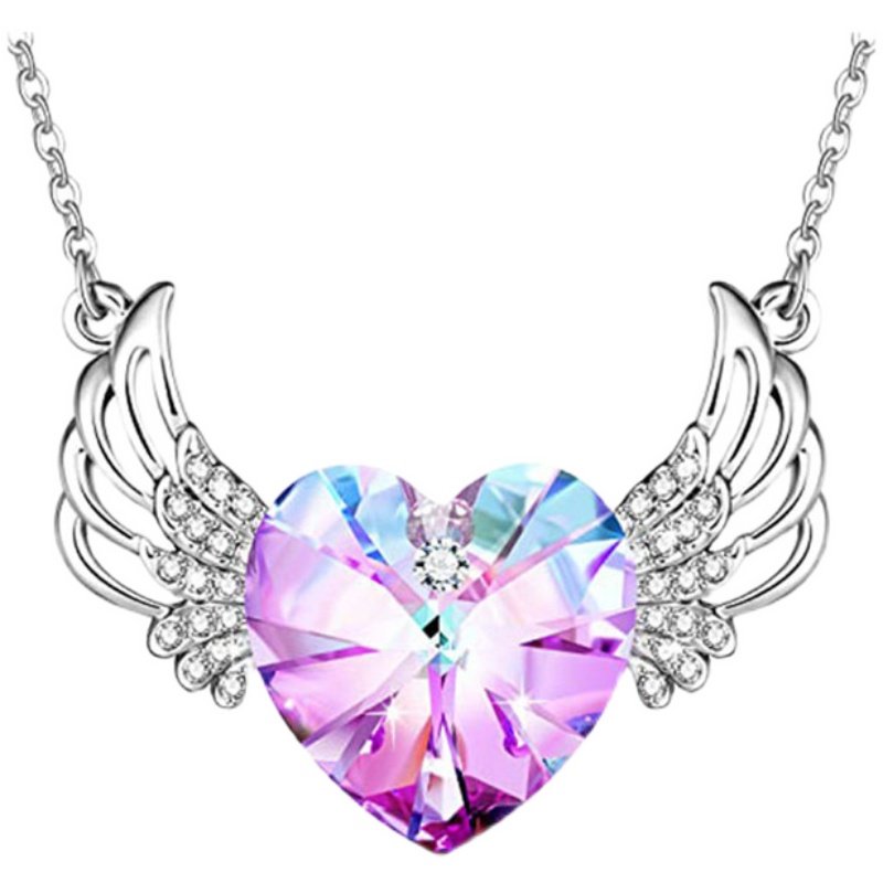 儿童水晶飞龙项链新款独角兽天使项链炫彩心形吊坠时尚简约锁骨