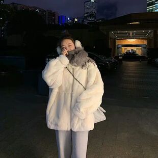 2024冬新款仿羊羔毛绒外套小个子女中长款韩版宽松加厚毛毛大衣