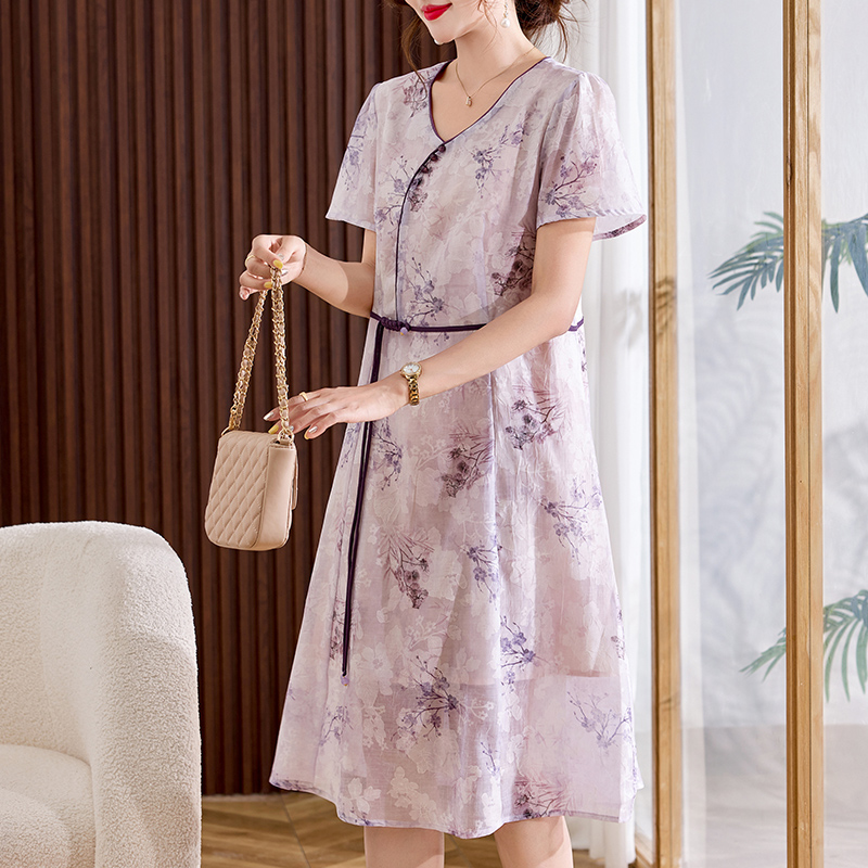 新中式妈妈夏装国风短袖连衣裙2025新款中老年女装改良旗袍长裙子