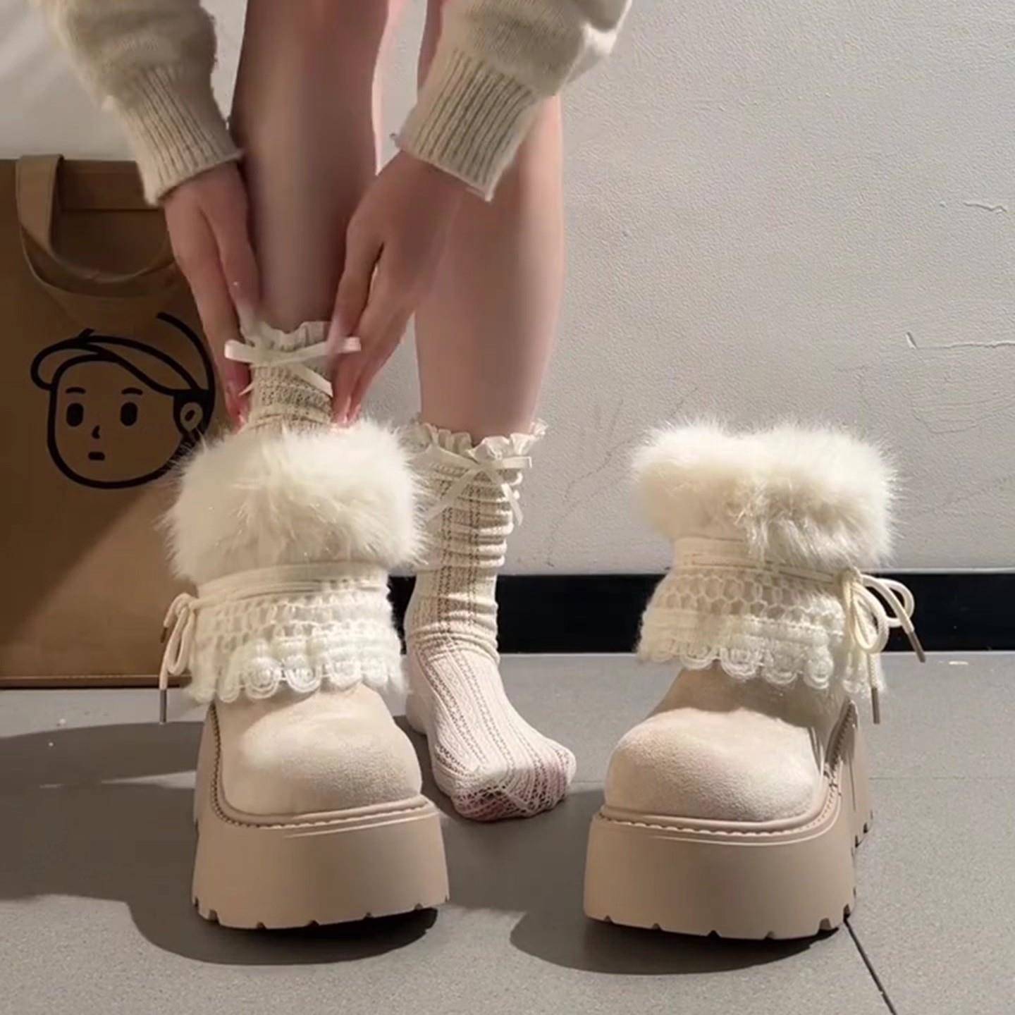 覆古费尔岛毛毛雪地靴女2025新款冬季加绒加厚保暖厚底棉鞋短靴子