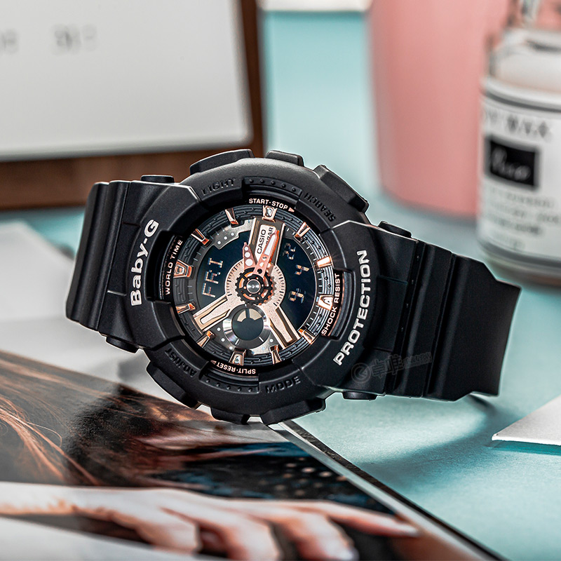 casio卡西欧手表女babyg黑金樱花粉情侣男女表ba-110rg-1a