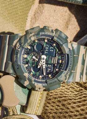 卡西欧手表男G-SHOOK迷彩运动时尚潮流防水石英男表GA-100CM-5A