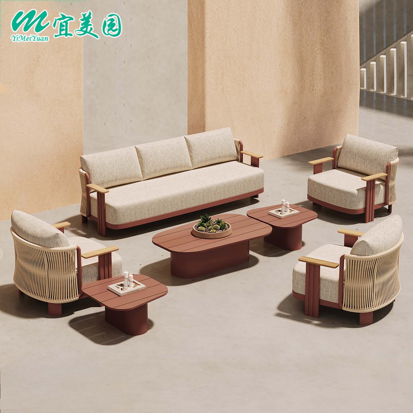 户外沙发组合庭院别墅花园设计师室外藤编露天酒店阳台休闲家具