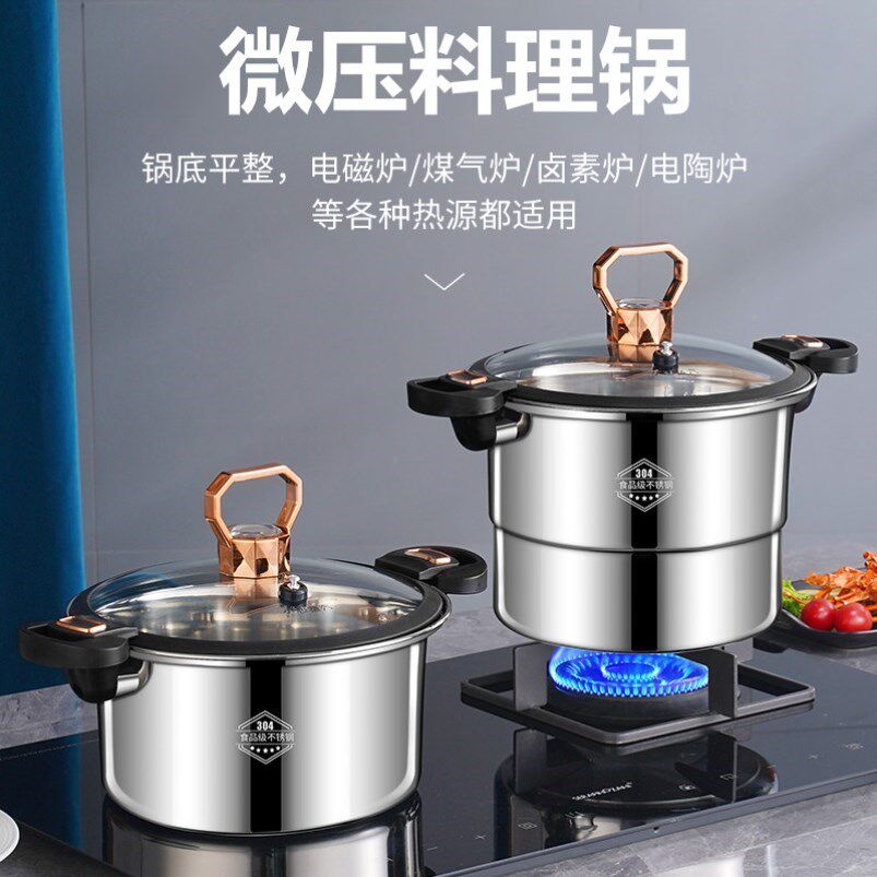 德国进口微压锅汤锅不锈钢家用双耳煲汤炖锅加厚电磁炉燃气灶专用