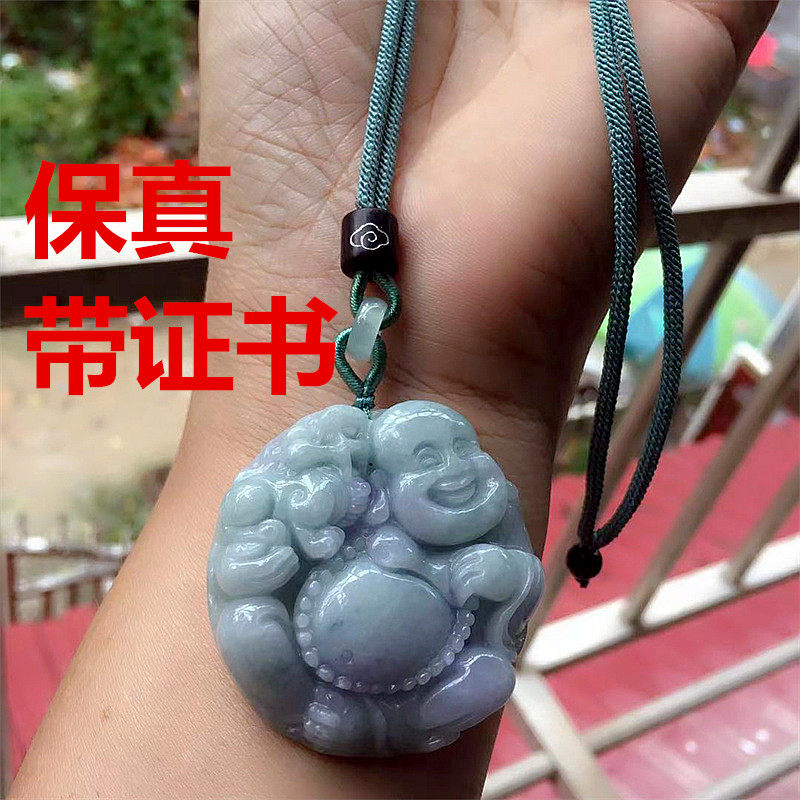 豆种翡翠大号貔貅弥勒佛吊坠男女笑佛玉挂件佛公玉牌项坠毛衣项链