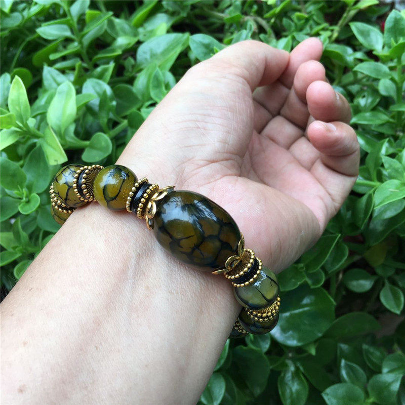 藏式复古老玛瑙鼓珠手链佛珠手串男女龙纹玛瑙手珠文玩龙鳞天珠子
