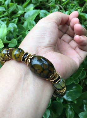 复古鼓珠手串文玩龙鳞玛瑙手链男