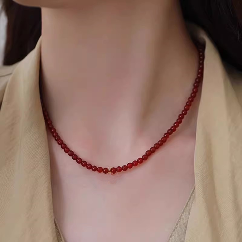 4mm红玛瑙短款项链女生锁骨链in