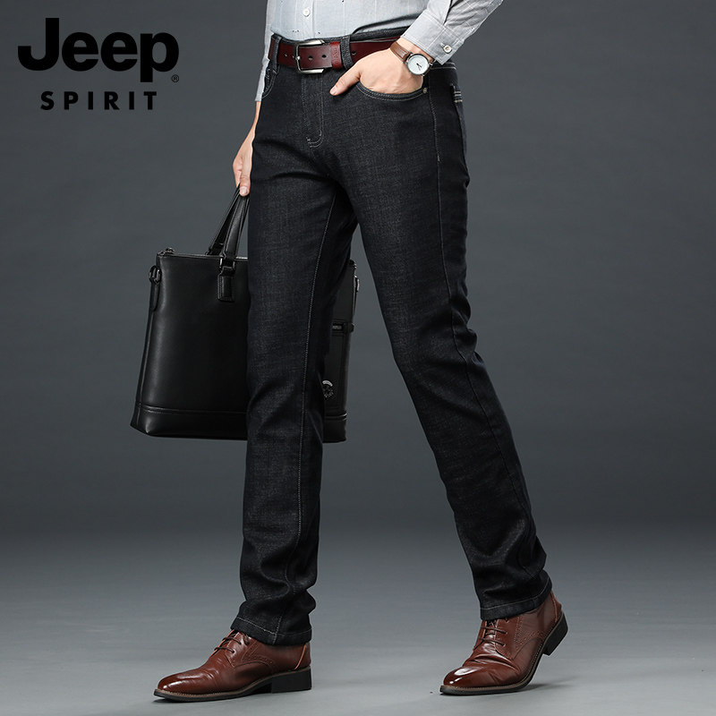 JEEP 지프 스피릿 청바지 남성 겨울 착용 루즈 스트레이트 대형 캐주얼 플러스 플리스 남성 바지