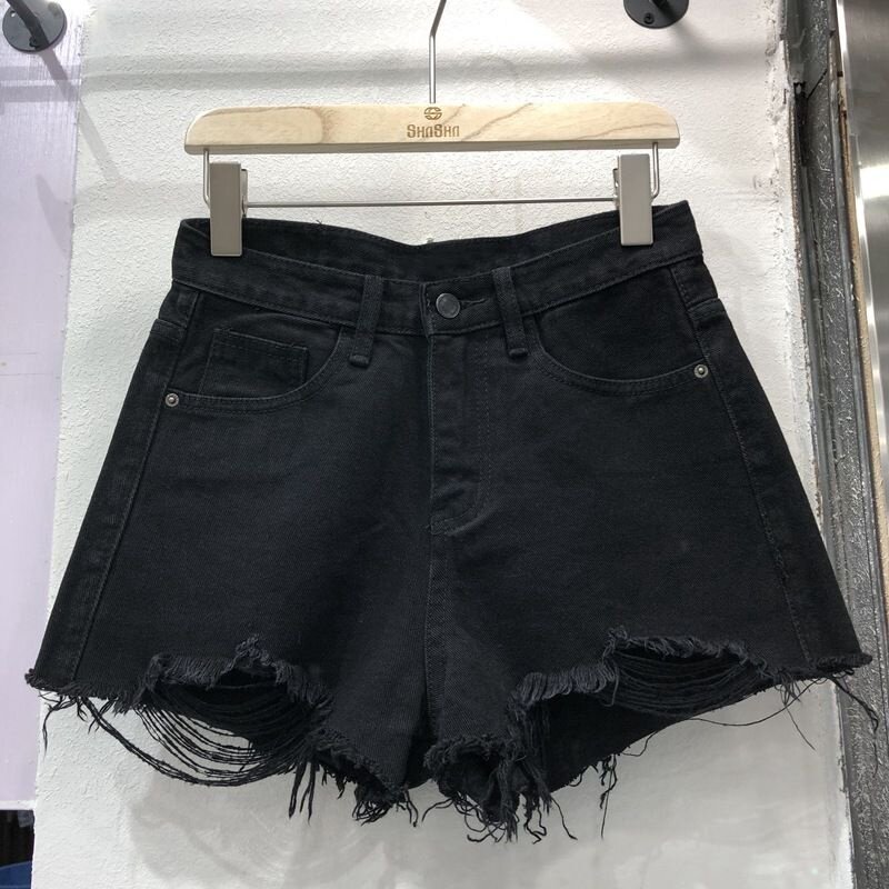春夏高腰牛仔短裤女学生新款破洞百搭毛边显瘦韩版阔腿裤热裤子潮