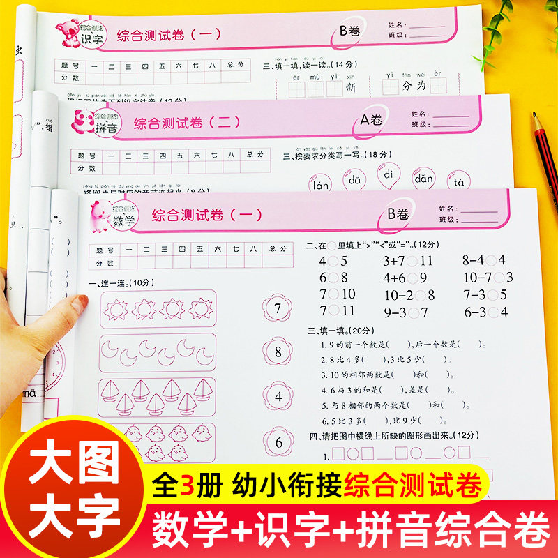 幼小衔接测试卷全套学前班入学准备练习册教材一日一练 拼音语文识字数学思维训练综合练习题 幼儿园中大班升小学早教启蒙暑假作业