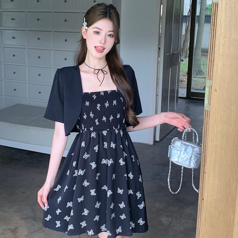 【两件套】吊带连衣裙搭配短袖披肩女装夏季上衣短裙子上衣套装女