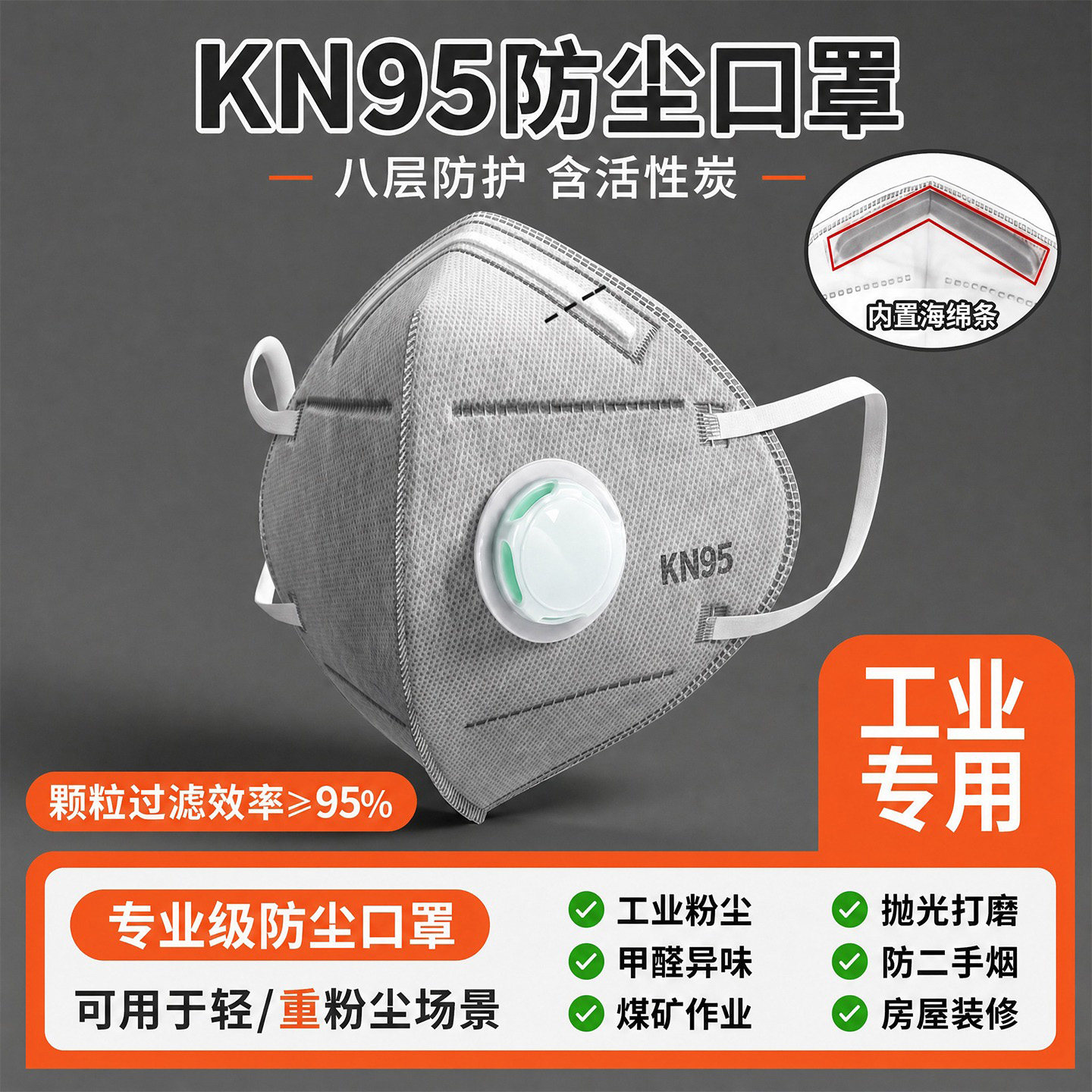 kn95防尘口罩防工业粉尘防烟尘防尘肺活性炭透气国标官方正品批发