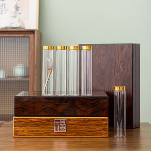 复古高档烤漆木盒海马送礼包装玻璃长罐中药材陈皮化州橘红空礼盒