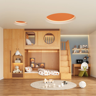 定制儿童实木床衣柜一体姐弟互不干扰上下床儿童秘密基地带滑滑梯