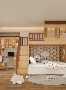 全实木树屋定制榻榻米加床上加床互不干扰姐弟上下床一房变两房床