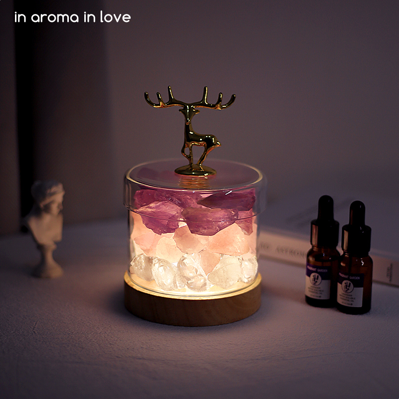 水晶带灯香薰扩香石送精油