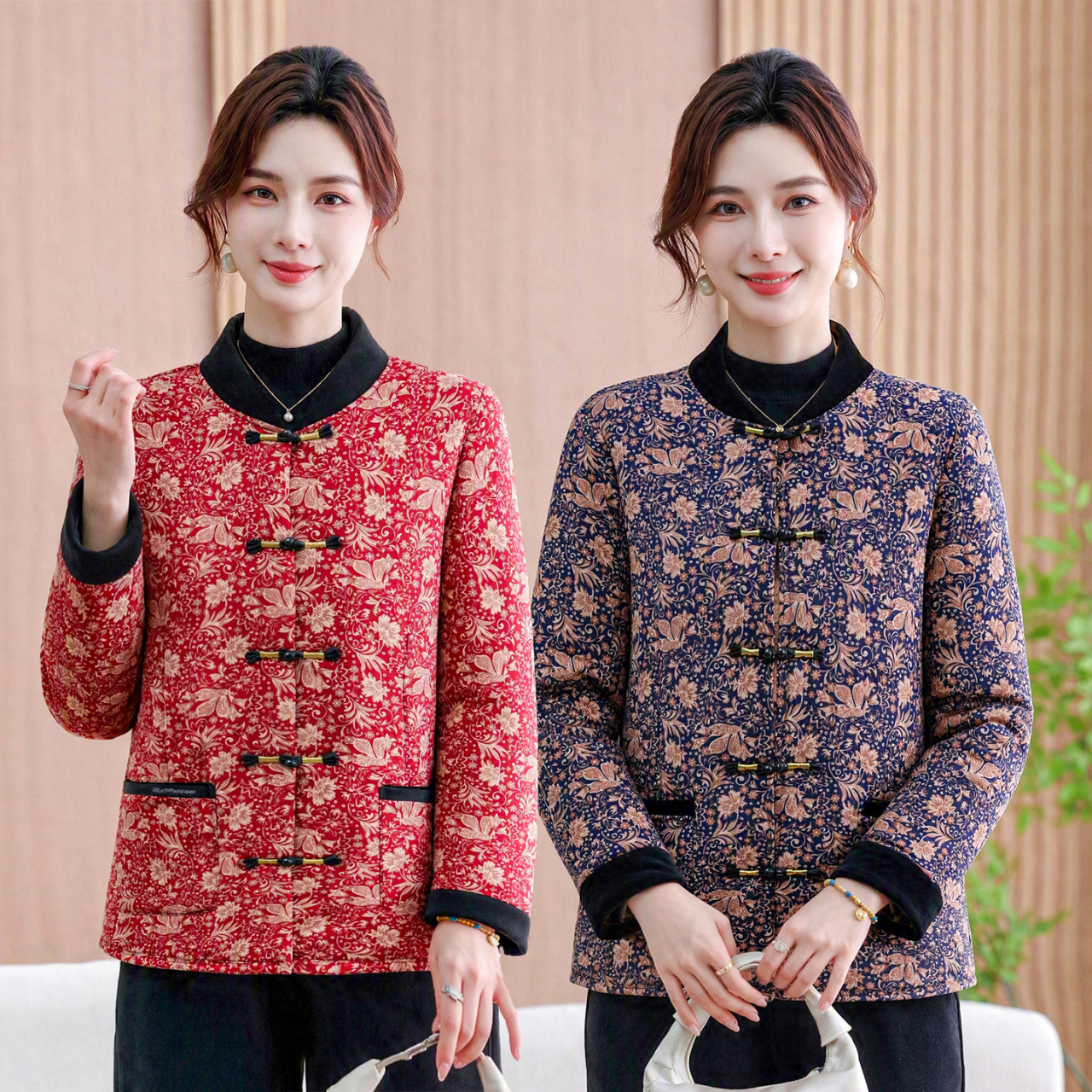 冬季加厚保暖驼绒中老年女棉服