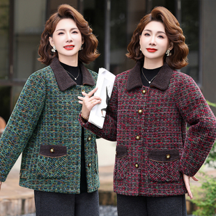 中老年女秋冬装毛呢加绒外套妈妈翻领加绒保暖洋气气质水貂绒上衣