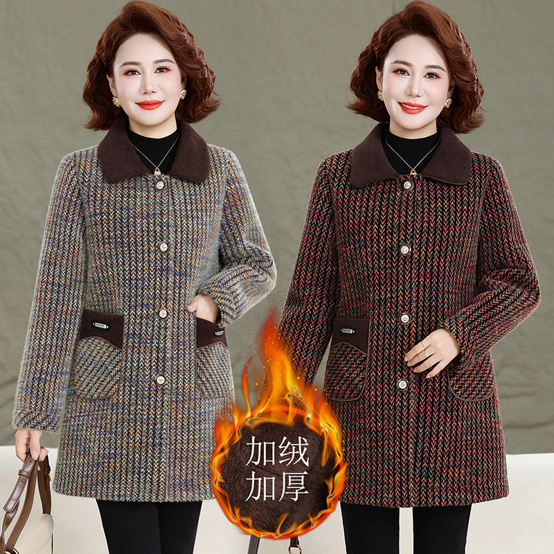 中年妈妈冬季新款毛呢外套中老年加绒加厚水貂绒高贵大衣女装棉服