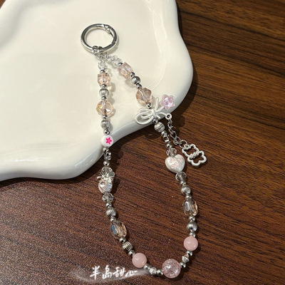 半岛甜心手作蝴蝶结小熊手机链ins风水晶挂绳包包钥匙扣ccd挂件