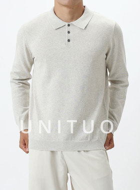 老钱风男装高级感翻领polo针织衫毛衣男式秋冬休闲百搭长袖上衣