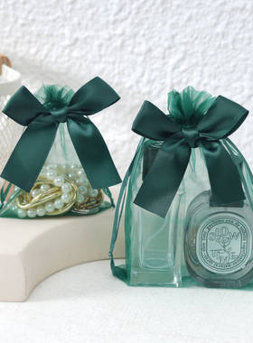 墨绿色蝴蝶结欧根纱网纱袋精致结婚喜糖袋子茉莉花香包袋伴手礼袋