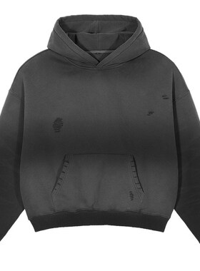 ETAI男装优质重磅复古宽松短款卫衣青少年落肩款双层帽男士卫衣