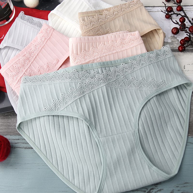 厂家孕妇内裤纯棉罗纹低腰蕾丝边舒适透气 孕期产后大码内裤