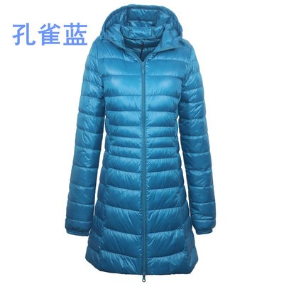 女装 秋冬季连帽羽绒服 加大码轻薄款修身 中长款女外套S-7XL