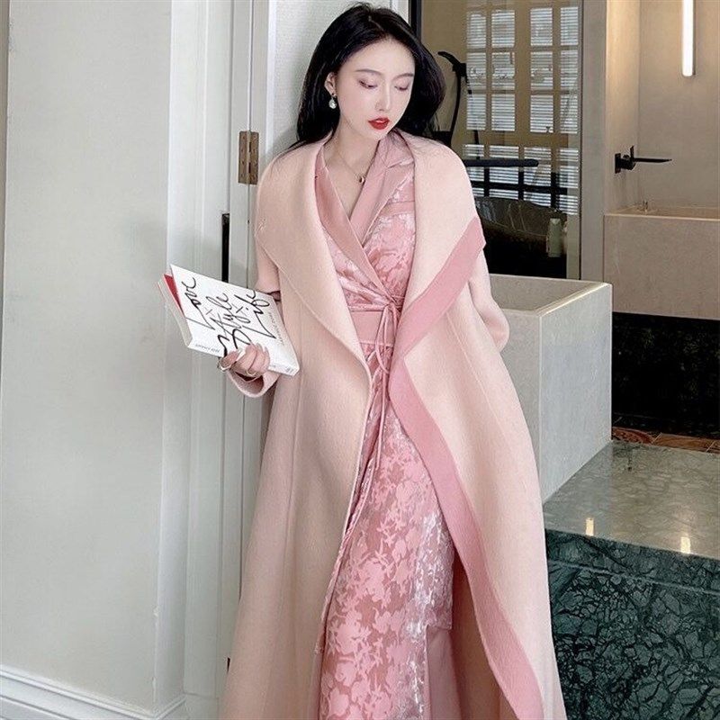 粉色双面羊绒大衣女中长款气质秋冬高端羊驼绒毛呢外套,女装/女士精品,毛呢外套,淘宝优惠券,粉丝福利购,淘宝优惠卷
