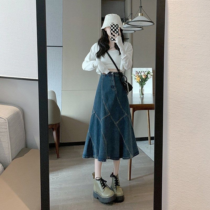 高腰鱼尾半身裙女秋季新款休闲百搭显瘦牛仔裙宽松a字中长款裙子,女装/女士精品,半身裙,淘宝优惠券,粉丝福利购,淘宝优惠卷