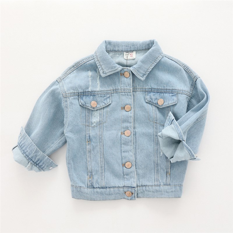 1229-01 2023春季新款 小兔厨房刺绣 女童猫爪痕水洗翻领牛仔外套