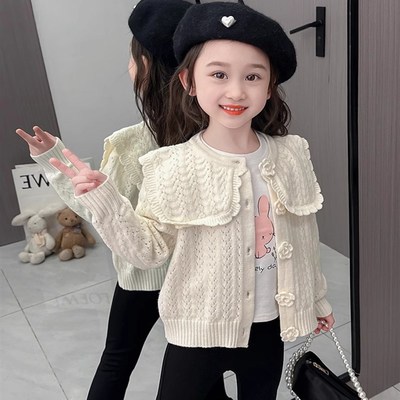 巴拉女童韩版针织开衫2024秋装新款儿童洋气甜美女孩春秋毛衣外套