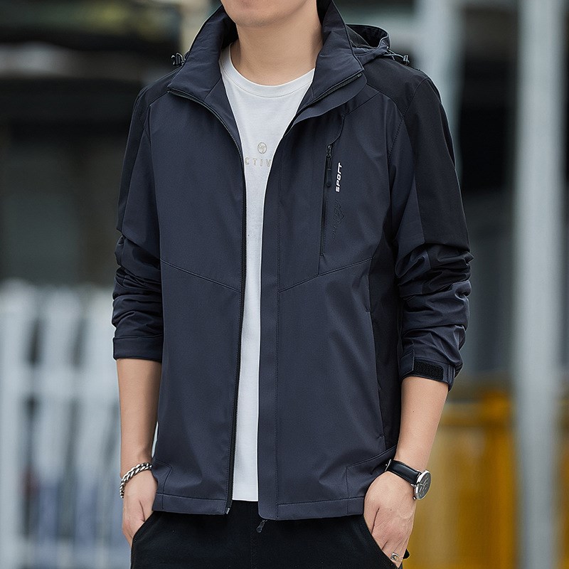 夹克男秋季新款户外男士外套可拆卸连帽防水防风冲锋衣外套男风衣