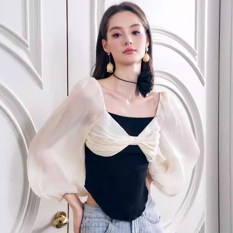 长袖上衣波光一字肩MONMYSTERE