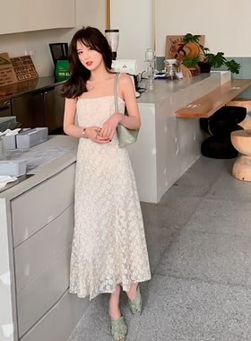 Mon Mystere法式新款订婚仙女长款蕾丝连衣裙气质女神小碎花高级