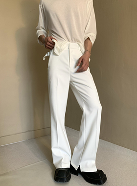 美式休闲开叉微喇叭西裤男垂坠高级感小众设计腰部可调节显瘦长裤