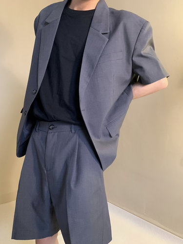 夏季轻熟风韩版短袖痞帅西服套装百搭休闲西装外套男生短裤两件套
