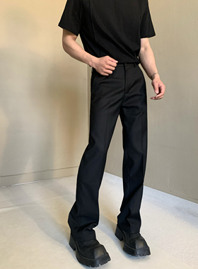 美式高街cleanfit微喇叭直筒西裤黑色休闲裤男垂坠堆积显瘦拖地裤