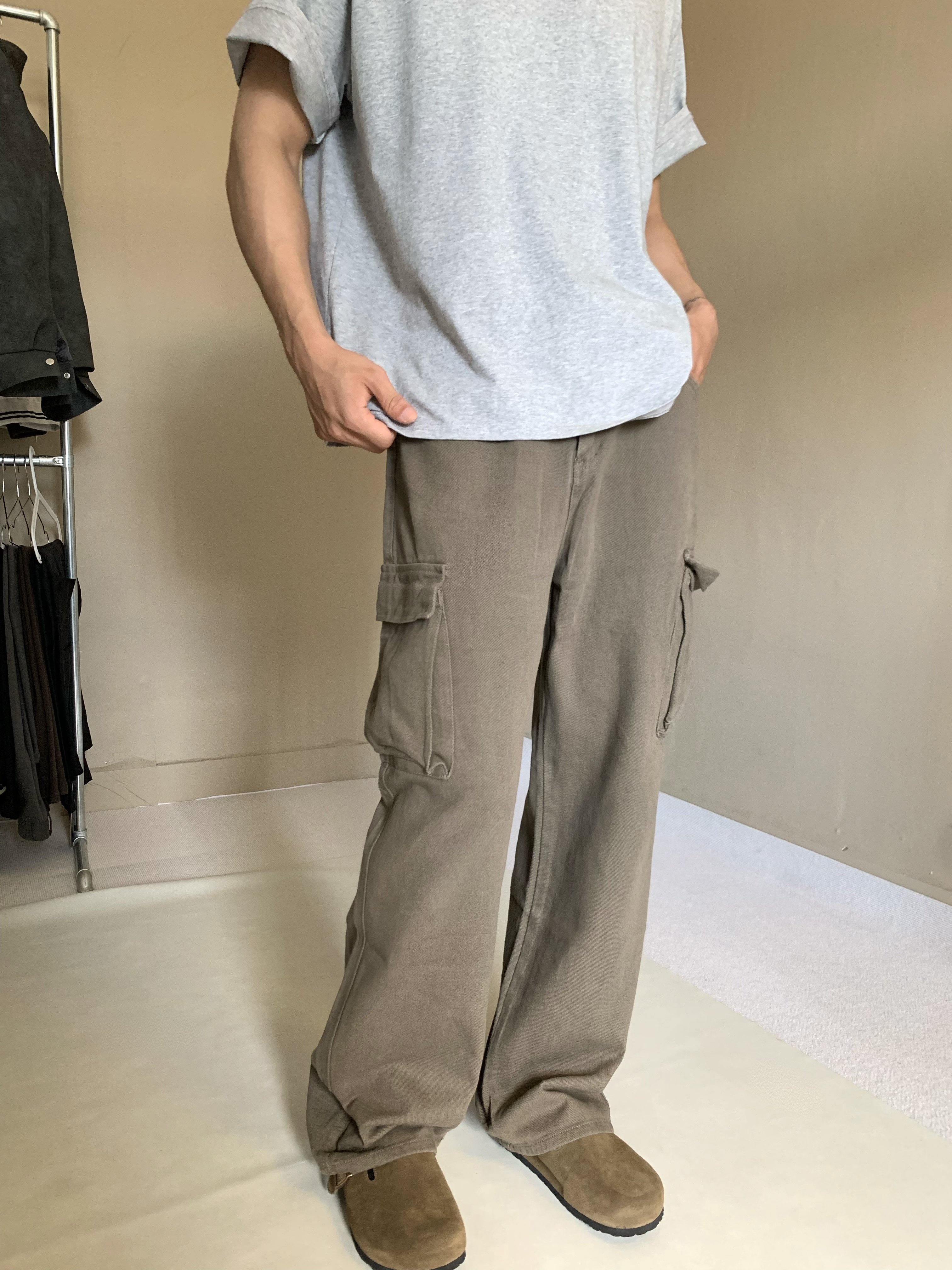 美拉德美式复古多口袋工装裤街头宽松休闲显瘦cleanfit微喇裤子穿