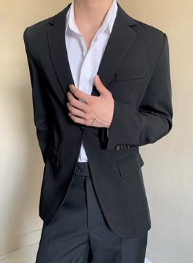 原创定制复古小众设计收腰西装外套男女中性风高级感单扣垫肩西服