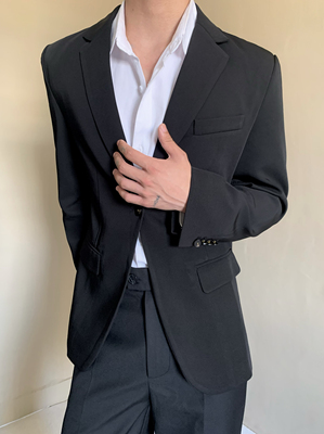 原创定制复古小众设计收腰西装外套男女中性风高级感单扣垫肩西服