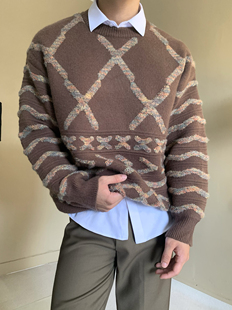 英伦复古慵懒风厚重圆领毛衣男绅士高级氛围感休闲百搭针织衫上衣