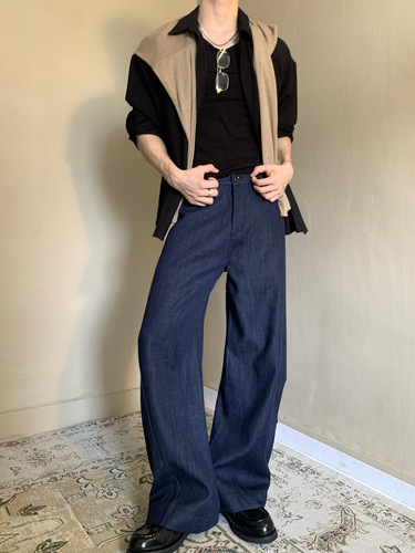 美式复古轻奢感莱赛尔料弯刀西裤男cleanfit宽松显瘦新贵西装长裤