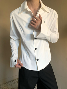 法式宫廷人夫感收腰垫肩衬衫高级感长袖优雅宽肩窄腰挺括修身衬衣