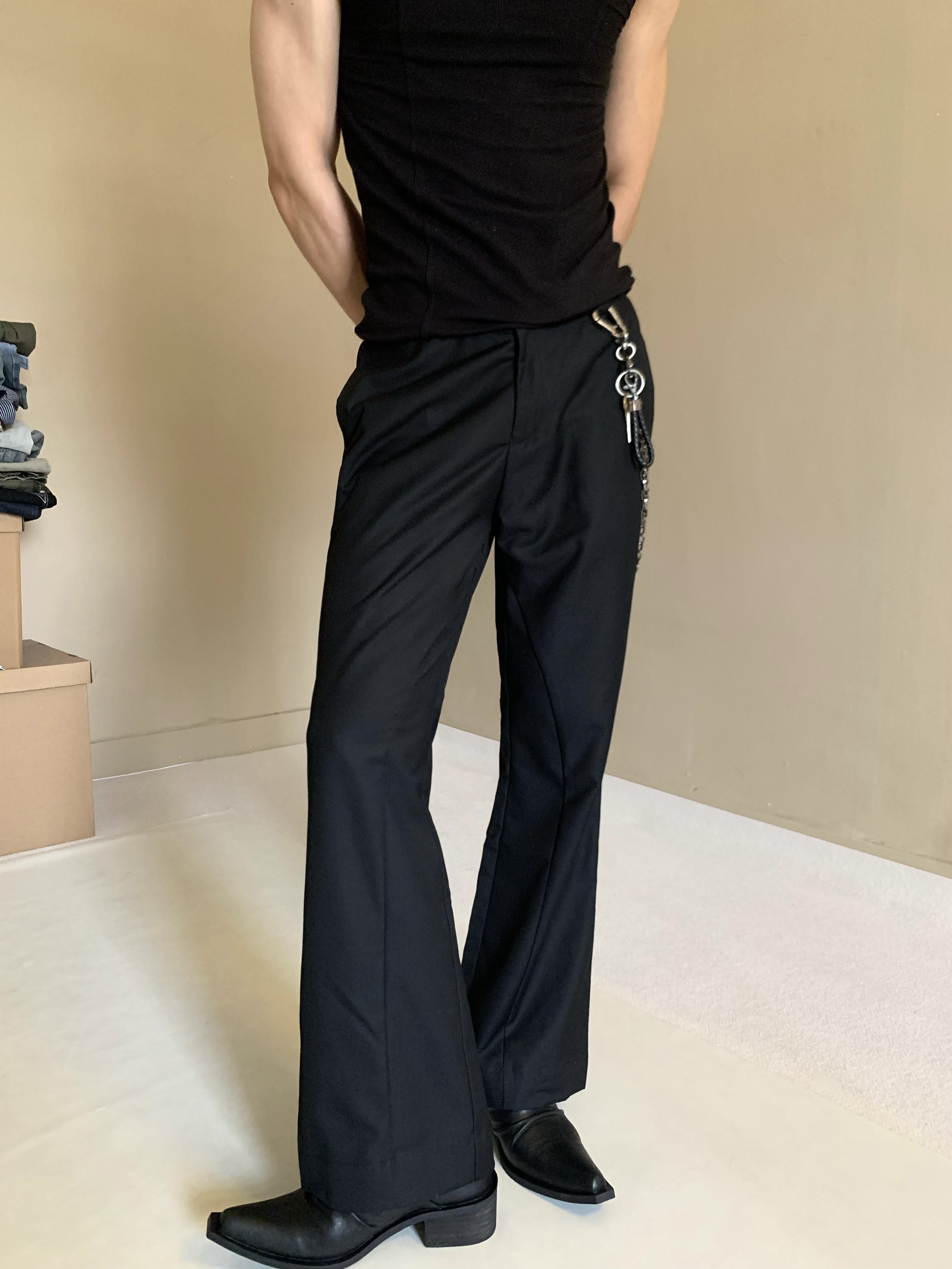 美式通勤基础解构拼接裁剪Basic微喇TR混纺西裤cleanfit休闲长裤