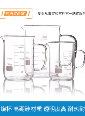 透明玻璃把手烧杯 100  150 250 400 500 600 1000 2000ml 带手柄加厚烧杯