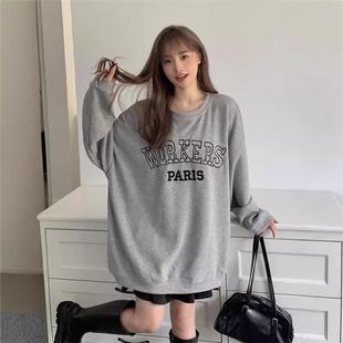 早秋chic圆领卫衣女韩版新款慵懒风oversize中长款长袖上衣ins潮